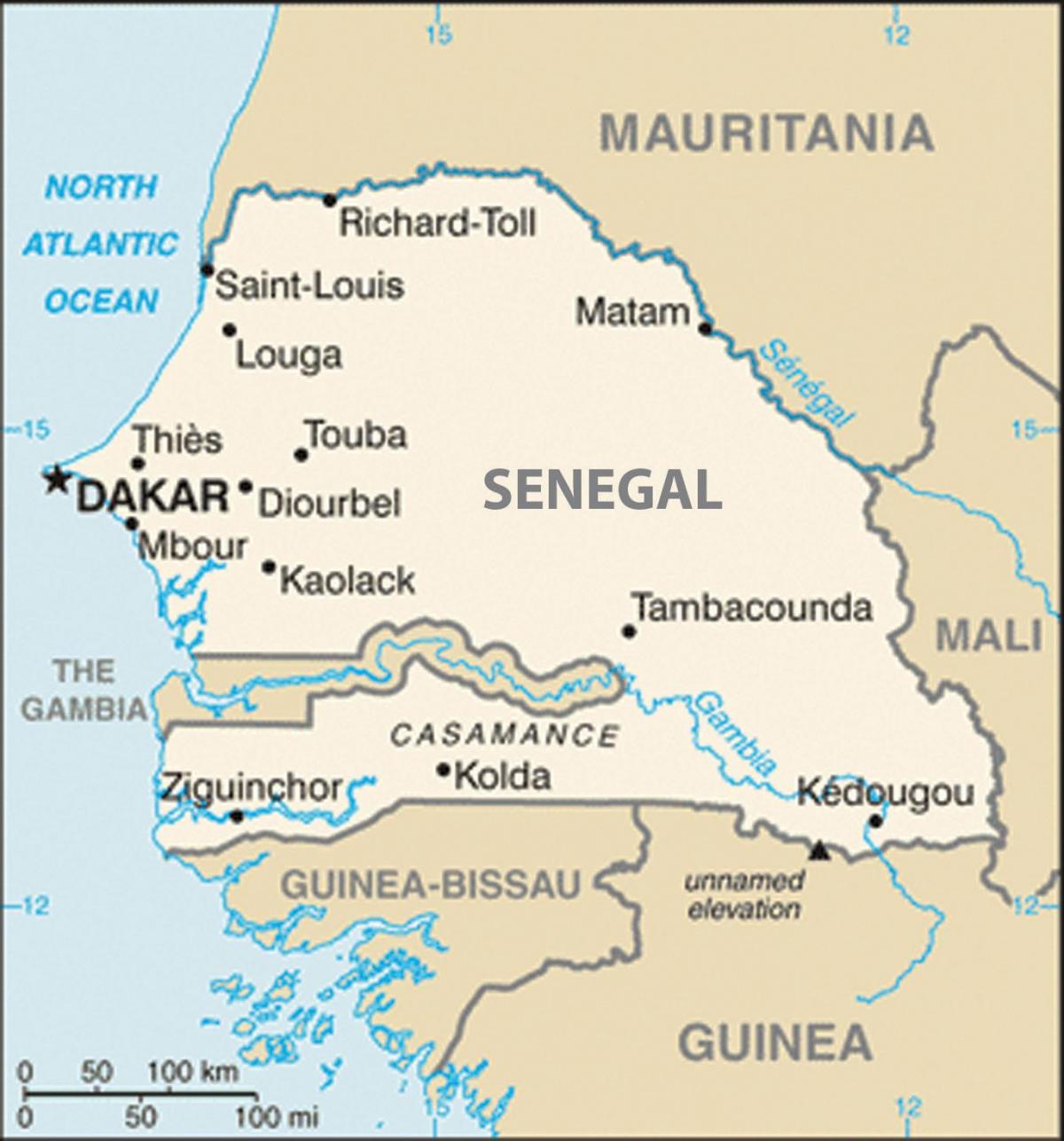 mapa de Senegal y los países vecinos