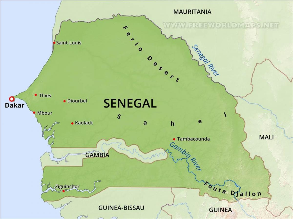 mapa de mapa físico de Senegal